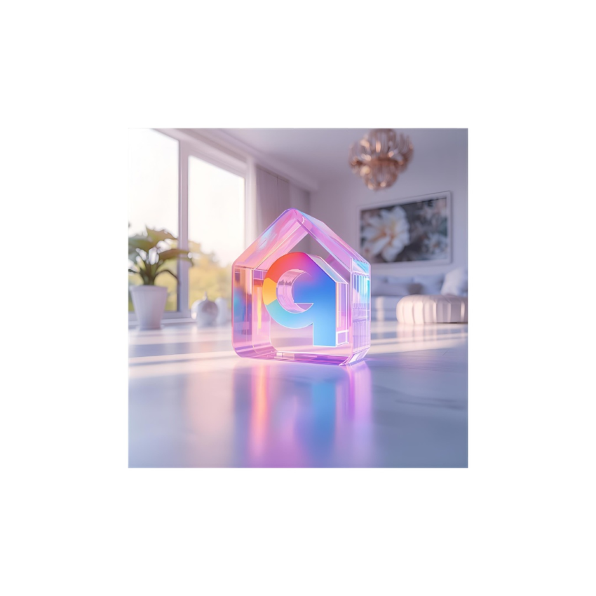 Google Gemini for Home logó a smart home központban, szimbolizálva az MI integrációt és az okosotthon jövőjét.