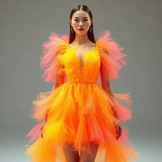 Virtuális divatmodell MI által generált futurisztikus ruhában: Bemutatja a digitális modellek és a kreatív textúra-generálás lehetőségeit a divatban